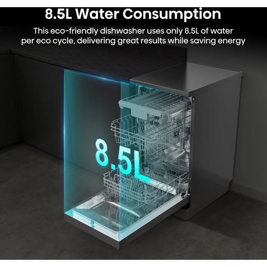 Hisense Slimline Dishwasher - Black - annotation - 8.5 litre water consumption